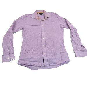 Duchamp London Mens Tailored Fit Gingham Check Cotton Shirt Purple White 15.5 39